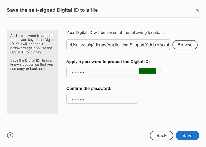 Set save location and create password